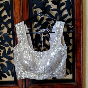 Silver sequin saree crop top blouse
